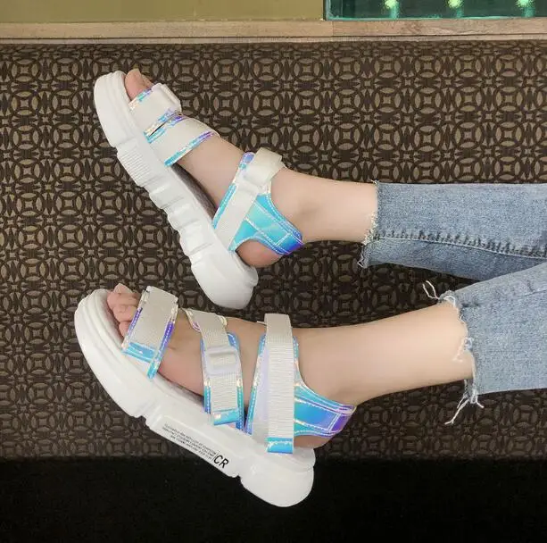 

2019 Summer Platform Sandals Women 4CM Wedges Thick Bottom Casual Shoes Comfortable White Hook & Loop Sandals Sneakers