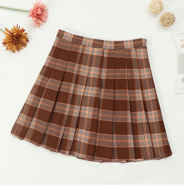 Для женщин юбка в стиле преппи плед Плиссированные Природные талии длиной выше колена Мини Длина Осень 2018