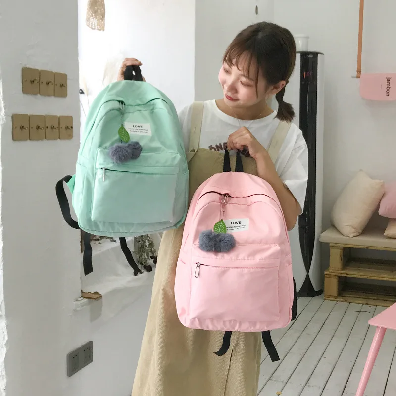 

Harajuku kawaii Nylon Waterproof Women Backpack Casual Children Girls Travel Bags Rucksack with fur ball ba rugza mochila mujer