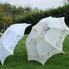 Длинная ручка ручной работы на свадьбу с фестонным краем вышивка хлопковое кружево Свадебный зонтик романтическая свадебная фотография