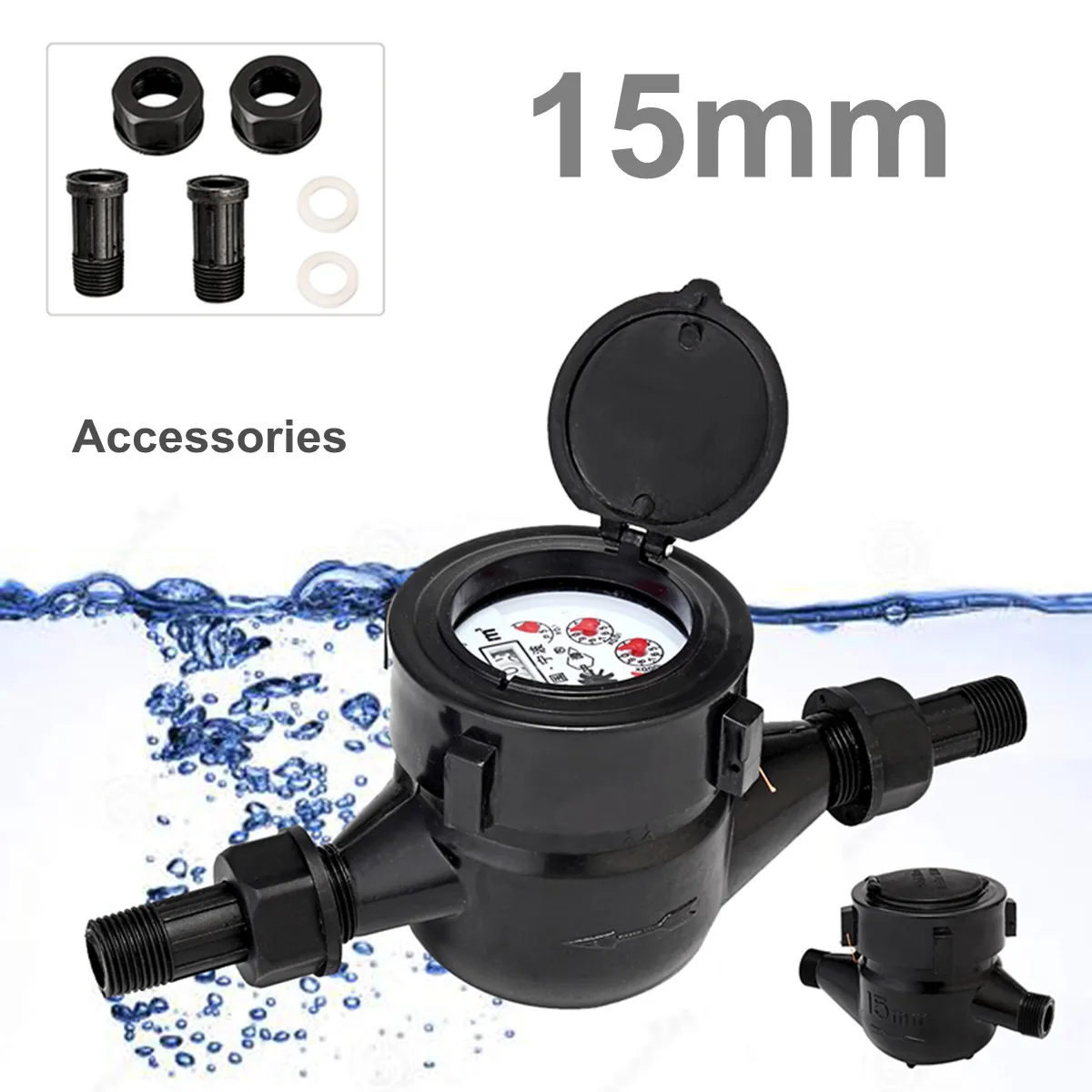 

Small Water Meters DN15 Single Cold Water Meter Plastic Rotor Type Measuring Meter Tap Table Counter Home Garden Tools 15mm