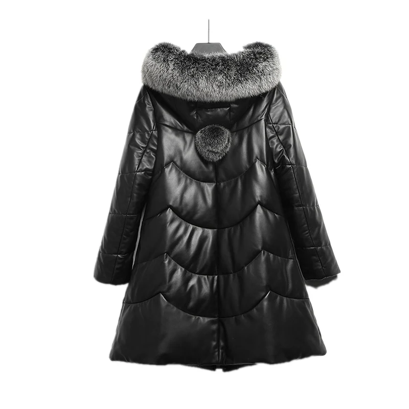 YOLANFAIRY Geniune кожаная куртка для женщин из натуральной овечьей кожи Зимний теплый пуховик с воротником из лисьего меха размера плюс FD117 MF512