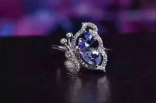 Natural blue tanzanite gem Ring Natural gemstone ring S925 sterling silver trendy Elegant Butterfly fly women girl gift Jewelry