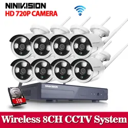 NINIVISION Plug & Play 8CH Беспроводной NVR наблюдения Системы 1 ТБ HDD P2P 720 P HD ИК наружного видеонаблюдения WI-FI IP Security Камера Системы