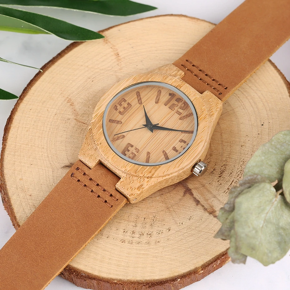 Lightweight Bamboo Wood Women Watch Engraving Print Numerals Dial Analog Simple Casual Genuine Leather Strap Clocks Wooden Gifts 2018 (11)