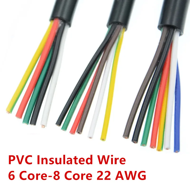 

1Meter 22 AWG 0.3MM2 RVV 6/7/8 Cores Copper Wire Conductor Electric RVV Cable Black soft sheathed wire