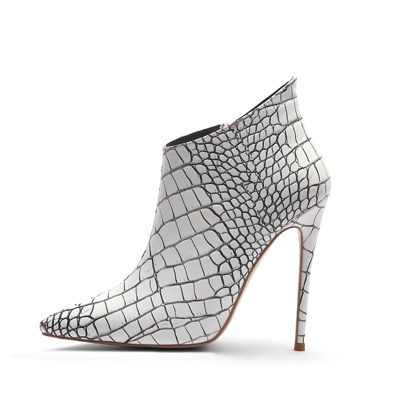 SIMLOVEYO/ г. Ботильоны на шпильке женские вечерние офисные туфли на высоком тонком каблуке 12 см обувь с острым носком на молнии, большие размеры 45, B1395 - Цвет: white stoneprint