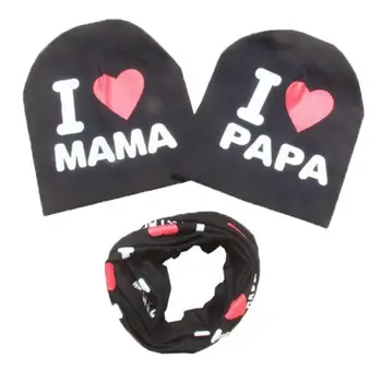 

Kids Cute Letter Printed Caps I love PAPA MAMA Cotton Scarf Spring Autumn Children Hat Scarf Set