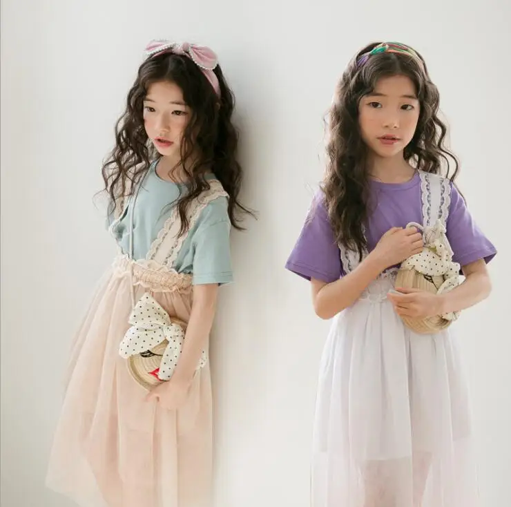 Корейский стиль девушки кружевном платье из тонкой прозрачной ткани модные летние платья для девочек От 4 до 9 лет B304