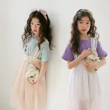 Корейский стиль девушки кружевном платье из тонкой прозрачной ткани модные летние платья для девочек От 4 до 9 лет B304