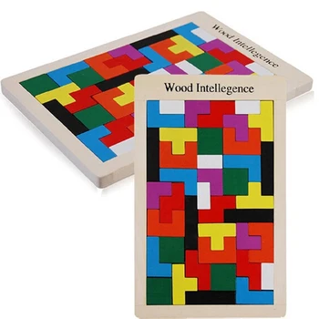 

Montessori Wooden Russia Tangram Tetris Intelligence 3D Puzzle Educational kids Children Toys Jigsaw Board table Games