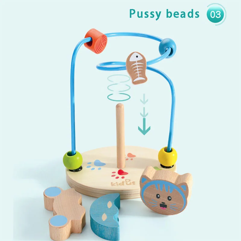 Игрушка для раннего развития милые животные вокруг яркие деревянные бусины для детей 0-1-2-3 лет обучающая математическая игрушка