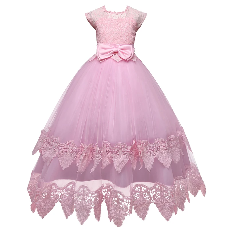 Свадебное платье с цветочным узором для девочек; Детские платья для девочек на выпускной; платья для девочек; кружевное платье с бантом для девочек-подростков; нарядное длинное платье