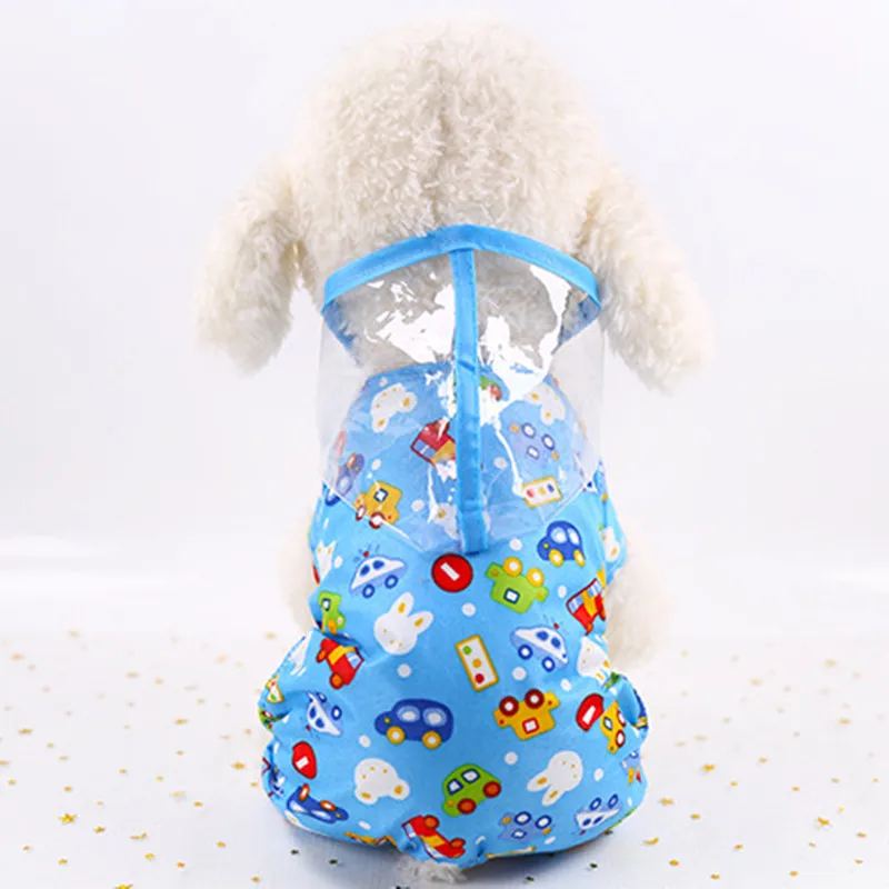 Dog Raincoat Sun-proof Clothing Summer Sun Protection Hoodie Small Dog Clothes Print Poncho For Small Medium Pets Puppy Cat - Цвет: blue