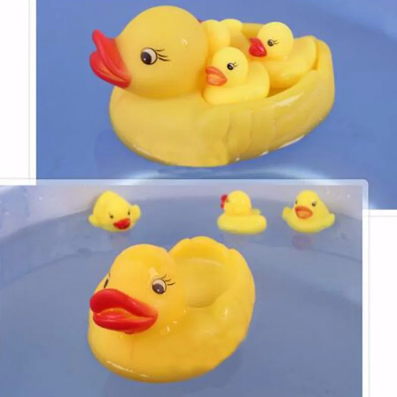 price reduction 4PCS One Big Duck withThree Little Ducks Baby Bathing Developmental Toys Water Floating Squeaky Rub