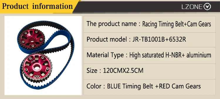 LZONE-HNBR гоночный Ремень ГРМ синий+ алюминиевый кулачок красный для B16A 99-00 Civic Si 94-97 Del Sol VTEC DOHC JR-TB1001B+ 6532R