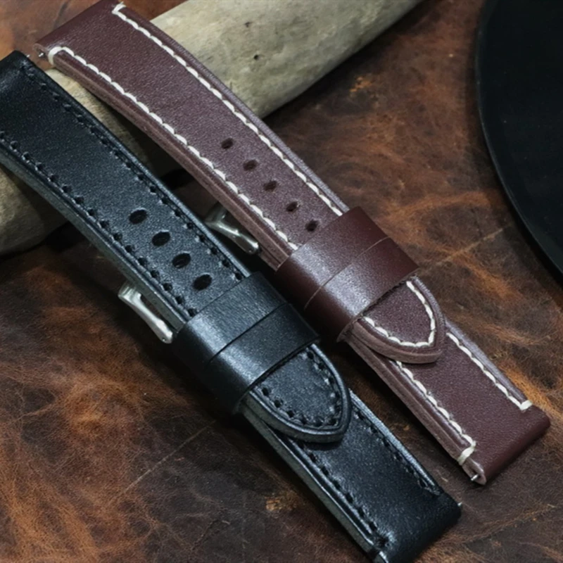

Luxury Brand watchband Black Brown Retro 24mm Vintage Italy Calf horse Leather For Panerai strap watch band With buckle