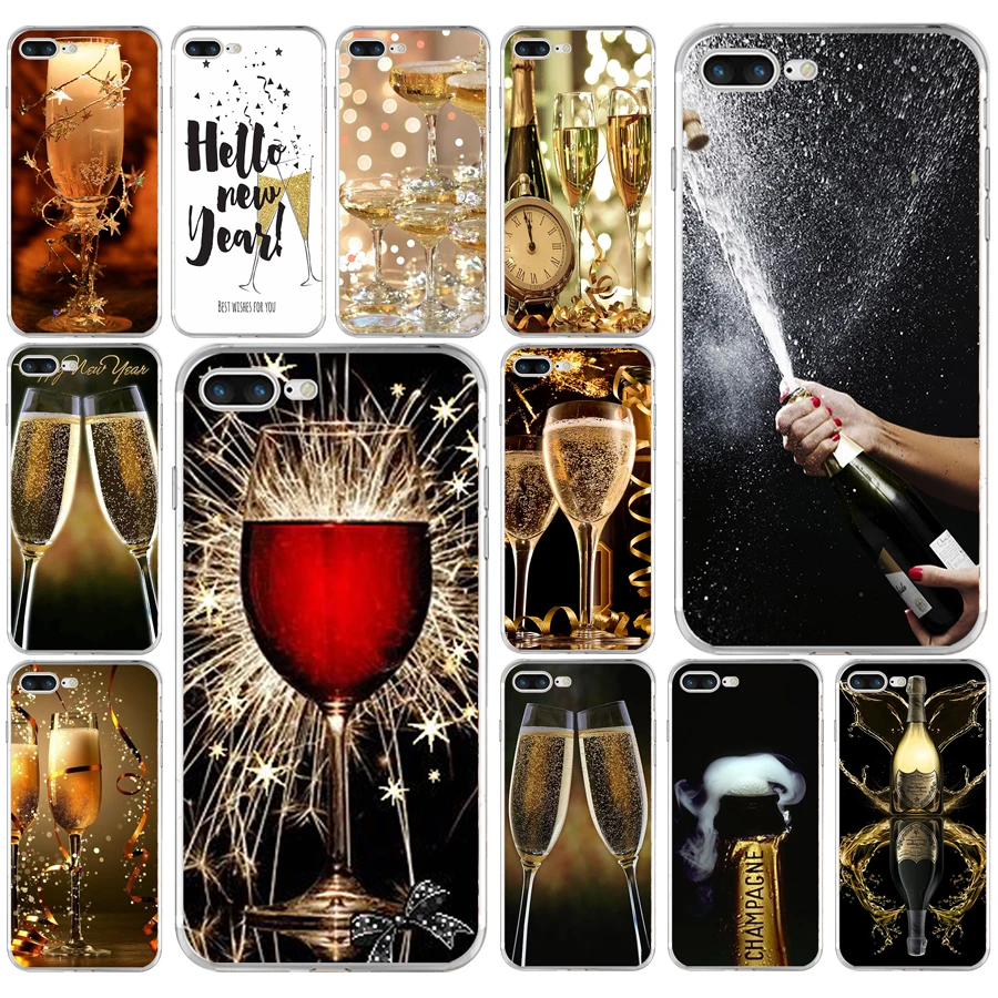 

180AQ Happy New Year Champagne (2) Soft TPU Silicone Cover Case For Apple iPhone 6 6s 7 8 plus Case
