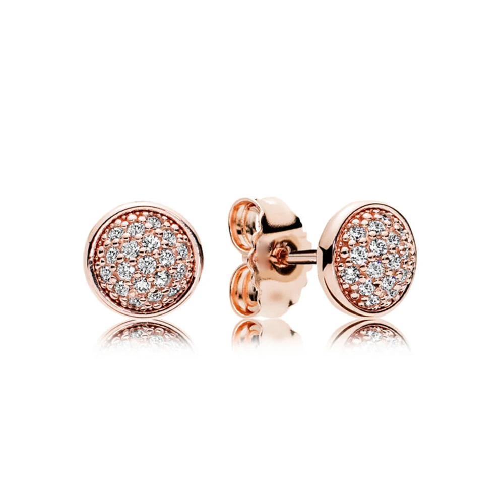 

NEW 100% 925 Sterling Silver Earrings Dazzling Droplets Stud Earrings Rose & Clear CZ Ear Studs Fit DIY GIFT Wholesale