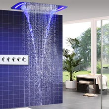 Современный водопад смеситель для душа для ванной Электрический светодиодный Большой Дождь Душ панели многофункциональный Потолочный Набор для ванной горячий/Холодный Смеситель
