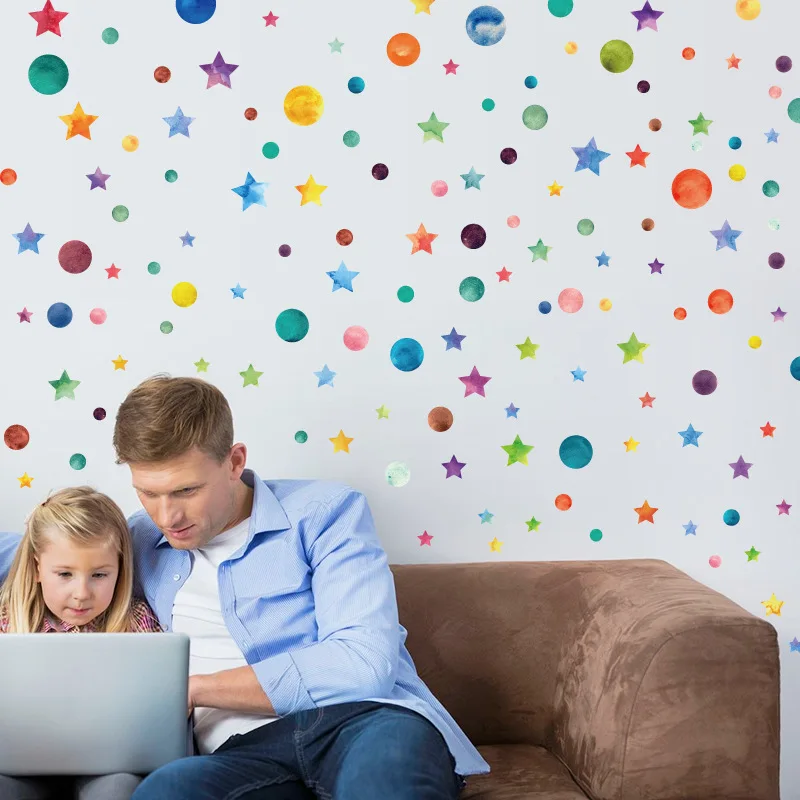 

Star Wall Sticker Rainbow color Dots circles Kids Room Children Home Decor Decals creative removable Living Room DIY Stickers