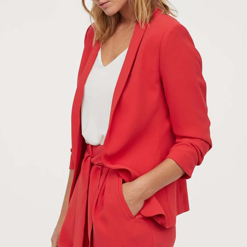 YNZZU Spring Autumn red Seven-quarter sleeve female blazer Loose causal soild women suit Chic no button OL blazer jacket YO803