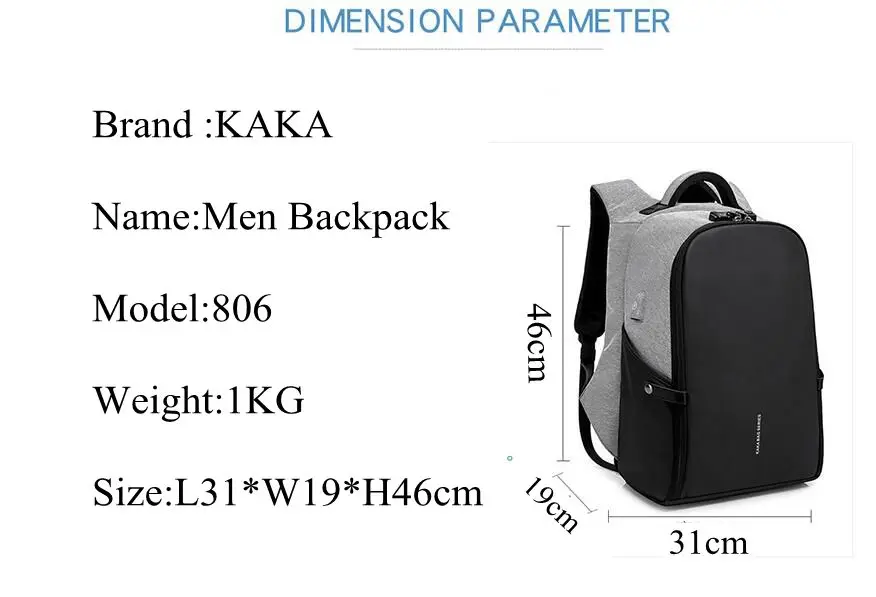 KAKA, рюкзак для ноутбука с usb зарядкой, мужской рюкзак для путешествий, школьная сумка, рюкзаки, мужской рюкзак для путешествий, сумки на плечо, рюкзак Mochilas