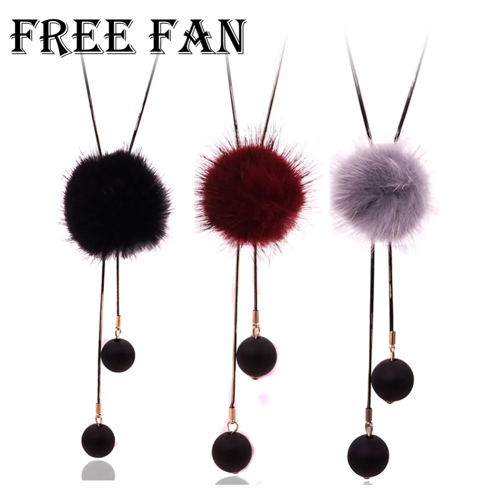 

Free Fan 2018 Winter Fur Pom Pom Necklace For Women Trendy Tassel Ball Sweater Long Pendant Necklace Collier Female Gift