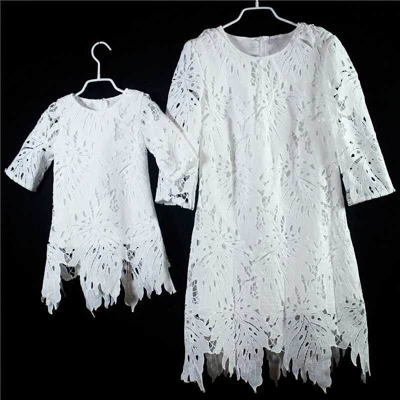Mother Daughter Dresses Lace White Wedding Dress for Mommy and Me Clothes Family Look Autumn Long Mom | Мать и ребенок