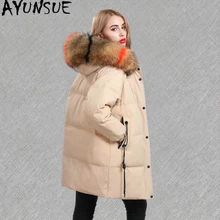 AYUNSUE зимнее пальто женский пуховик многоцветный большой енот мех длинные корейские женские пальто и куртки Женская парка Mujer KJ607