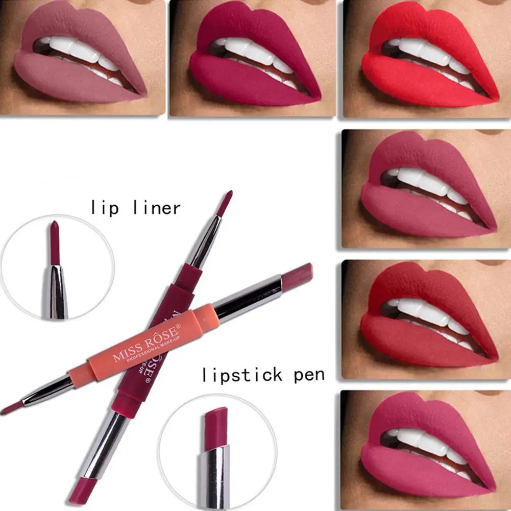 

1PCBeautiful Women's Fashion Long Last Dual Head Lipliner Waterproof Matte Lip Lipstick Pencil Lip Balm Sexy Red Makeup Cosmetic
