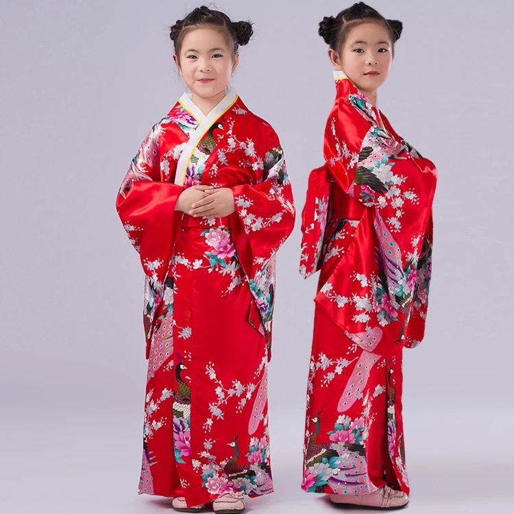 new Child Novelty Cosplay Floaral Dress Japanese Baby Girl Kimono Dress Children Vintage Yukata Kid Girl Dance Costumes