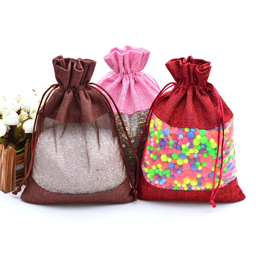 

Organza Jute Gift Packaging Bag 3.9"x5.5" Party Candy Favor Sack Linen Jute Drawstring Pouch Jewelry Gift Candy Bag 50pcs