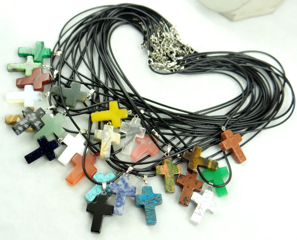 Natural stone tiger eye Turquoises Quartz Crystal cross pendant for diy Jewelry making necklace Accessories 1pcs 5