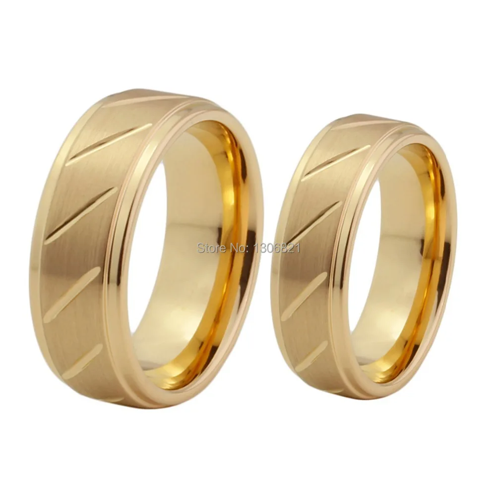 

Very fashion gold-color tungsten wedding band with brushed and grooved finish