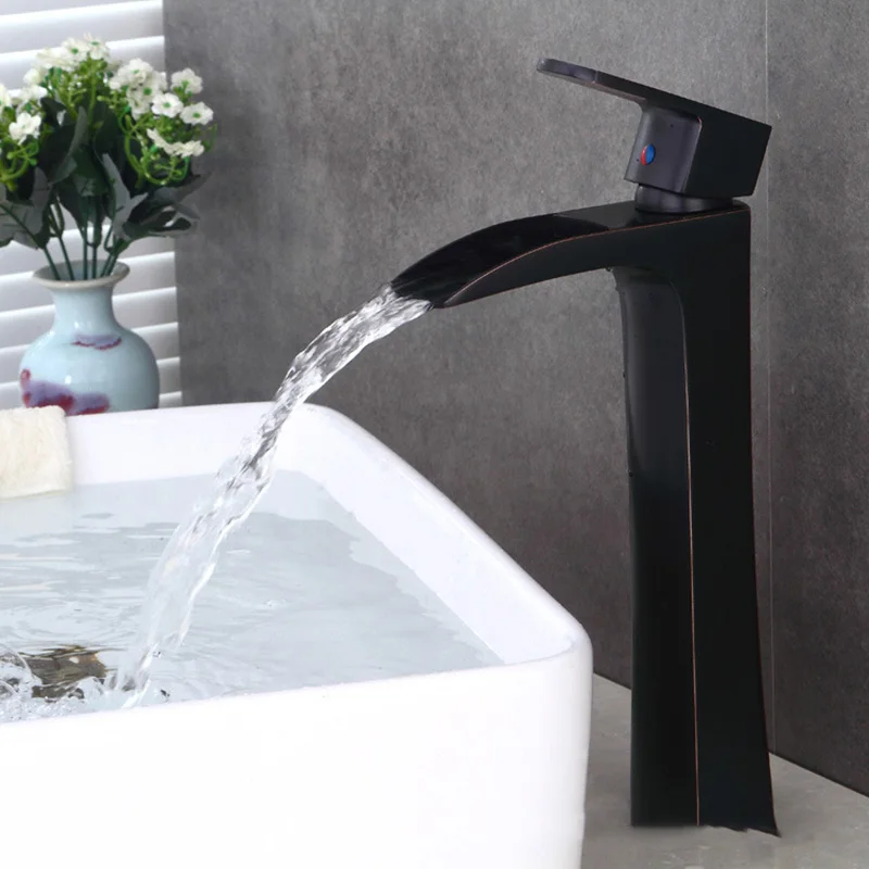 Luxury Waterfall Tap Tall Bathroom Basin Faucet Brass Material Bathroom