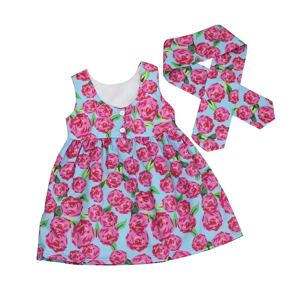 Toddler Baby Girls Kids Floral Princess Dress Party Dresses Headband Outfits Set