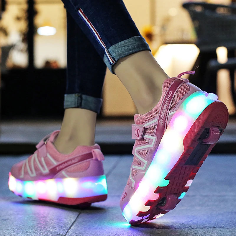 Светящиеся кроссовки с двумя колесами; Светодиодный светильник с зарядкой от usb; обувь для катания на роликах для детей; детская обувь; обувь для мальчиков и девочек; светильник