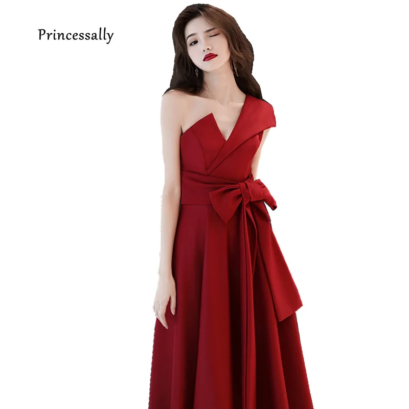 

New Wine Red Evening Dress Long Sexy Big Bow V neck Simple Formal Prom Gown Robe De Soriee Longue Vestido De Noche Galajurk 2019