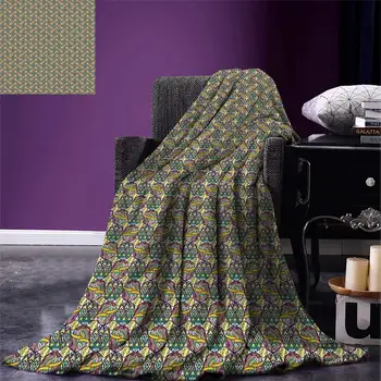 

Asian Throw Blanket Mandala Patchwork Style Pattern in Oriental Style Boho Eastern Mystical Elements Warm Microfiber