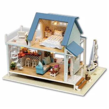 

Handmade Dolls House Furniture Miniatura Wooden Toys for Children Birthday Gifts,Caribbean Sea Cabin Diy Miniature Dollhouse