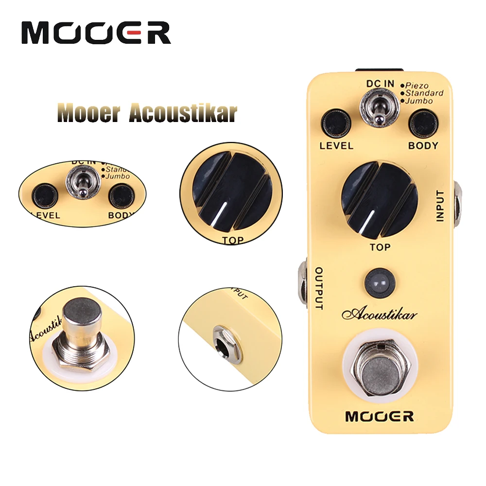 

Mooer 3 Working Modes Piezo/Standard/Jumbo Acoustikar Mini Guitar Simulator Effect Pedal