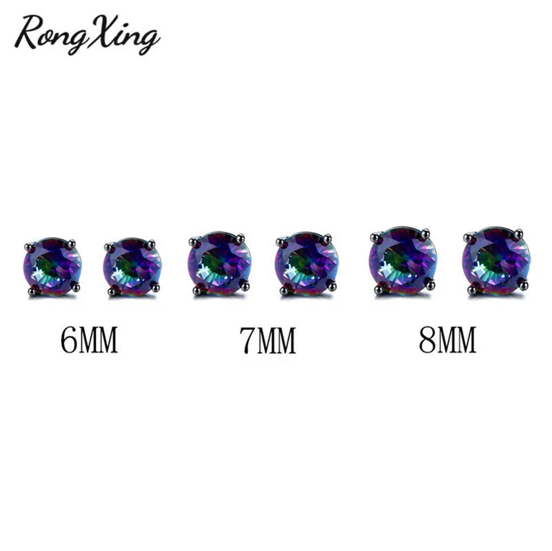 Женские серьги гвоздики RongXing Mystic с радужным кубическим цирконием модные