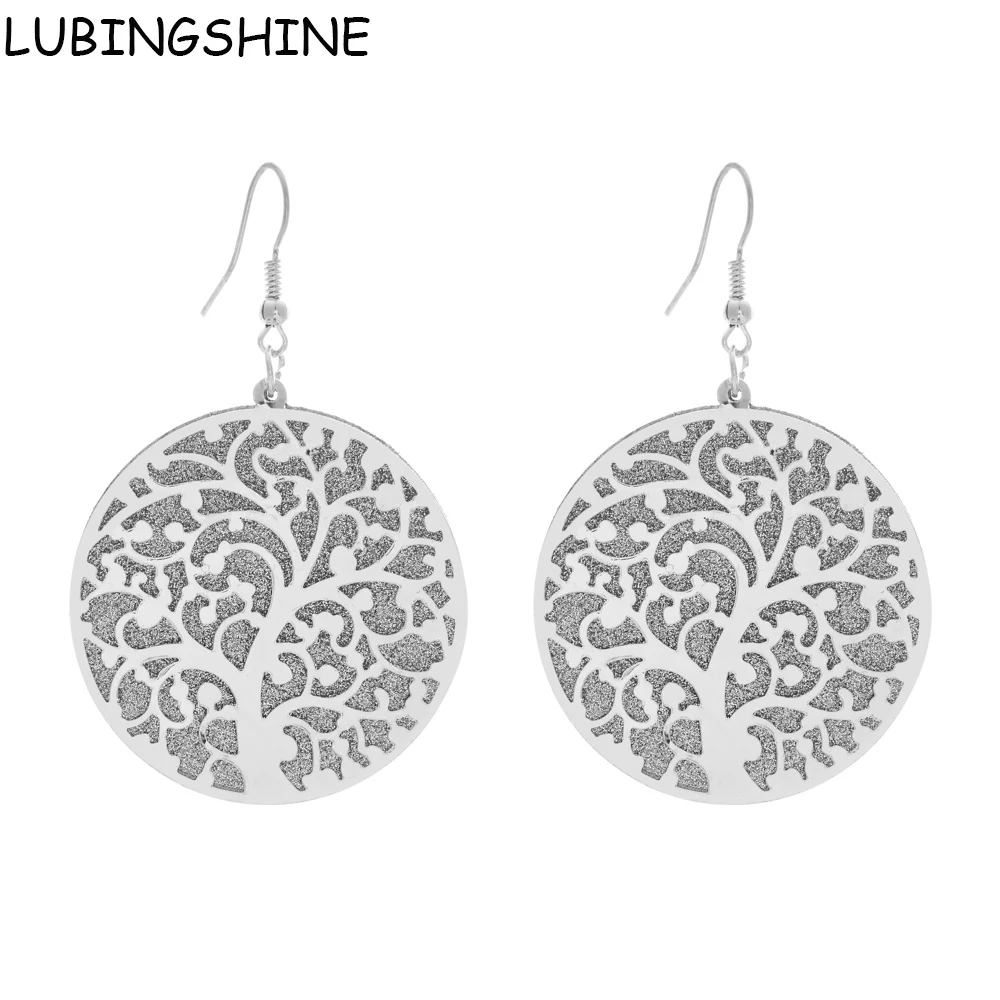 

LUBINGSHINE Silver Color Dangle Earring Vintage Women Jewelry Earrings Tree Of Life Pendant Earings Round Statement Earing