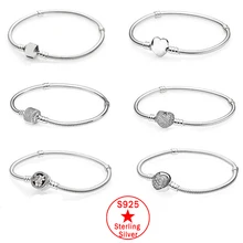 Аутентичный S925 Серебряный браслет шарм Простой подходит для женщин Pandora браслет ювелирные изделия DIY ювелирные изделия