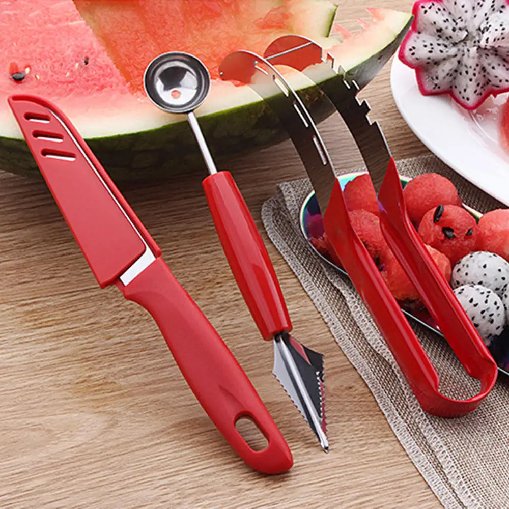 WATERMELON SLICER CUTTER,3-IN-1 Fork Stainless Steel Fruit Cutting