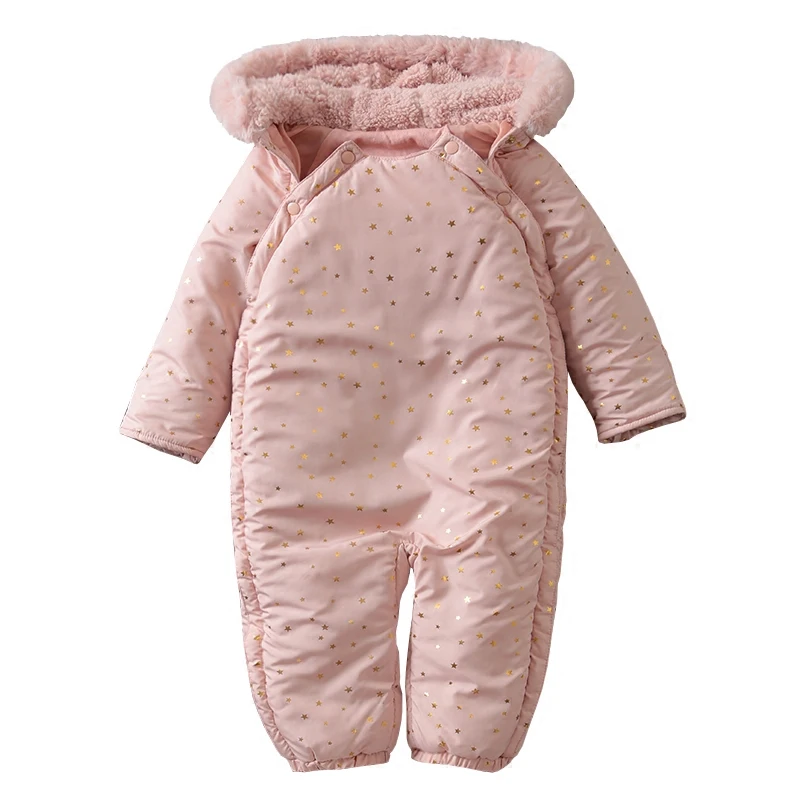 

Winter baby warm pink romper fashion hooded girl baby thick comfortable outerwear romper