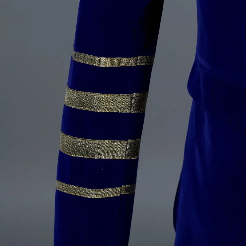 PYJTRL الرجال شال طوق الملكي الأزرق الجلد المدبوغ التطريز فضفاض سترة عرض مسرحي المغني مزدوجة الصدر الرجال السترة تصاميم