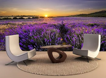 

Custom Wallpaper Murals Sunset Over Lavender Field Self Adhesive Vinyl Wall Sticker Wall Paper Art Wall Painting Living Room