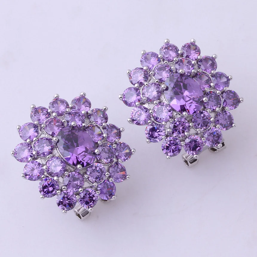 

Love Monologue Hyperbole Big Flower Ball Purple Create Amethyt Earrings Silver Color Clip Earrings for Party Jewelry J0128